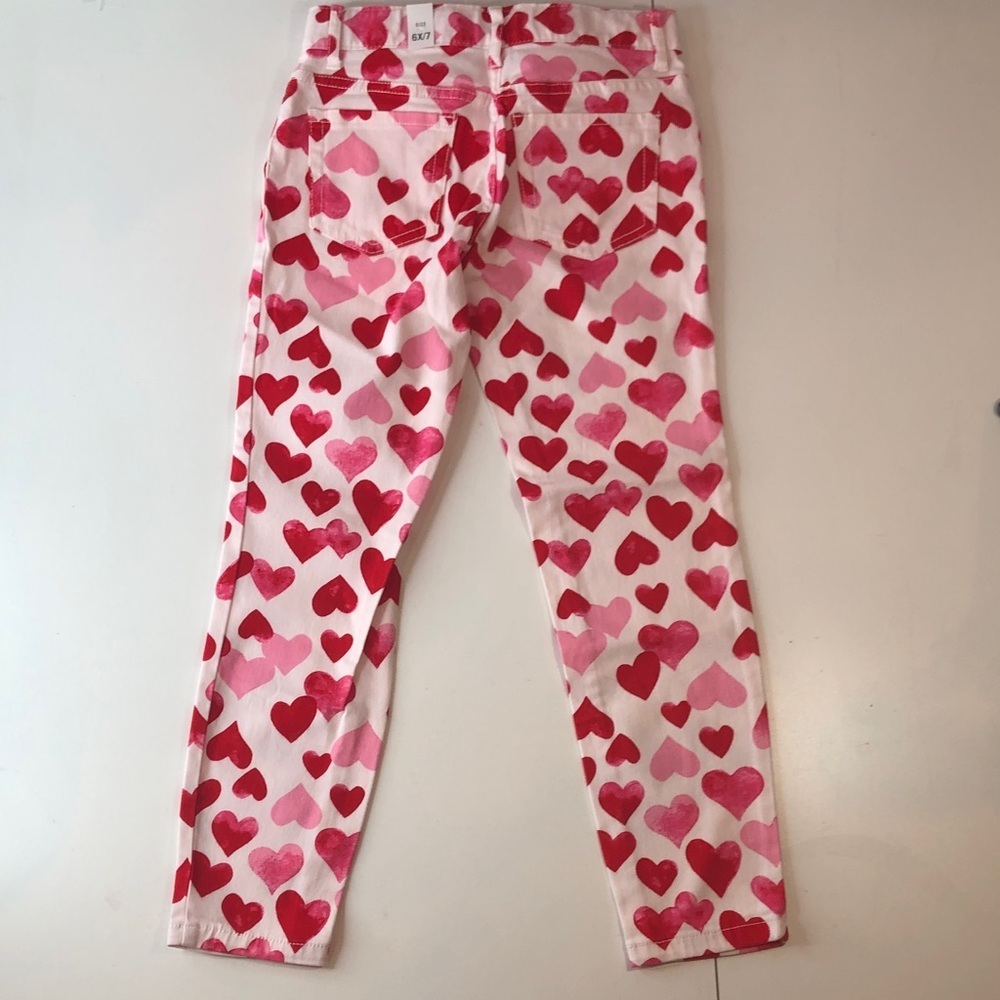 The Children’s Place Charming Red Pink Heart Print Girls Jeans 6X/7 NEW NWT